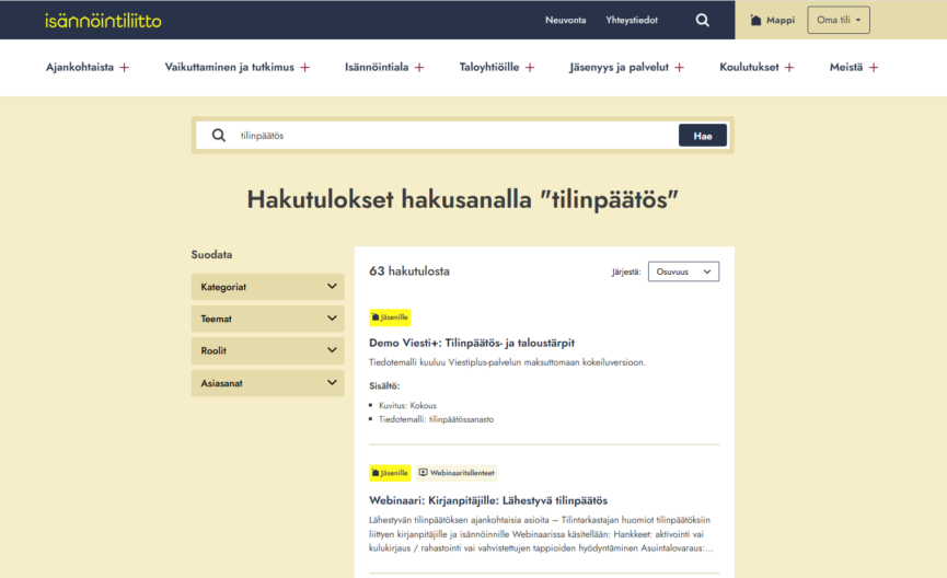 Kuvakaappaus Mapin hakutulossivusta